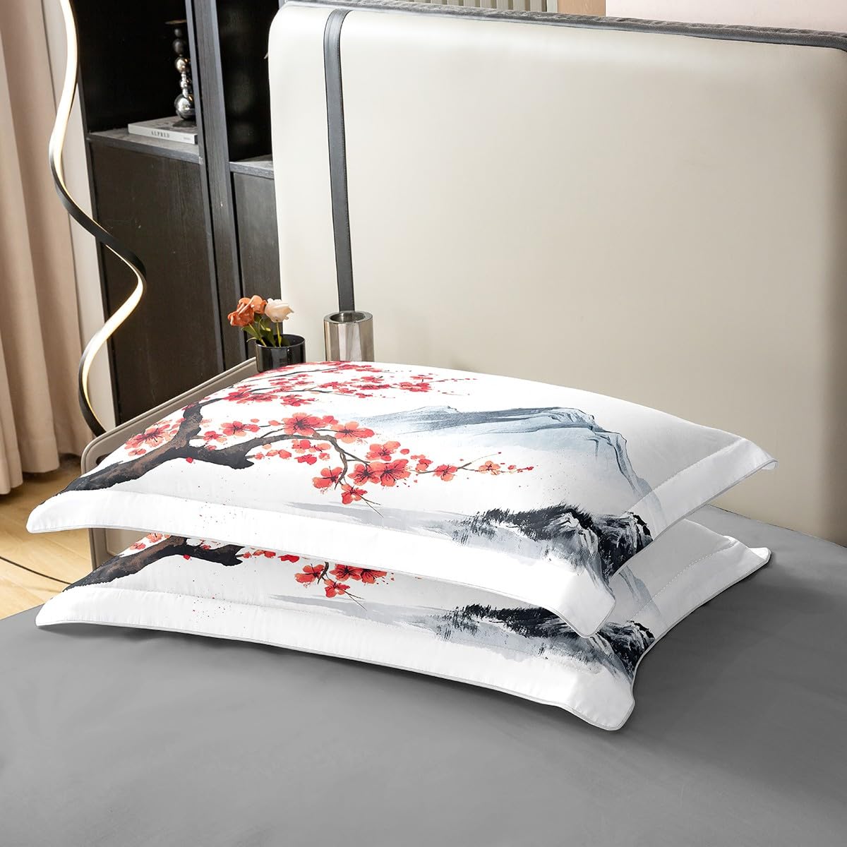 Japanischer Stil 100% Baumwolle Bettbezug 135x200,Japanischer Ukiyo E Tröster Bezug für Bett,Kirschblüten Blumen Weiche Bettwäsche Set für Kinder Teens,Hügel Blumen Botanische Bettbezug