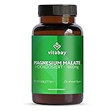 Vitabay Magnesium Malat 1000 mg – 180 Vegane Tabletten – hochdosiert - Für Energiestoffwechsel, Müdigkeit & Muskelfunktion – Laborgeprüft in Deutschland und ohne Zusatzstoffe – Vorrat für 6 Monate 260 g (1er Pack) Magnesium