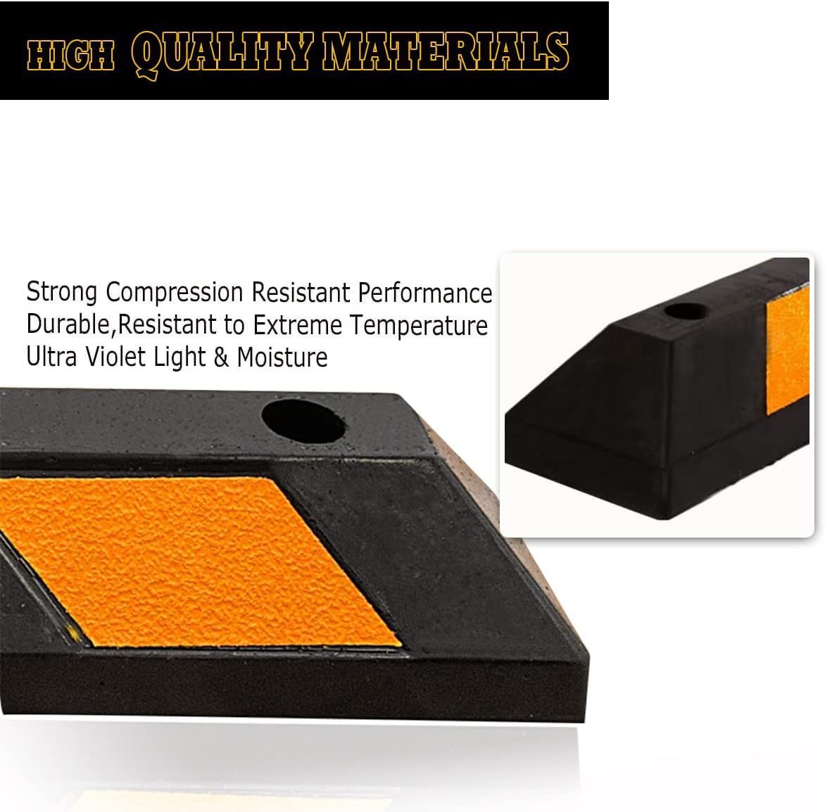 VaygWay Premium Quality Large Heavy Duty Rubber Parking Curb- 72” Stopper w/Yellow Reflective Tape Car Garage Wheel Stopper Curb- Driveway Professional Grade Parking Stopper (10 Pack 72" Parking Curb)