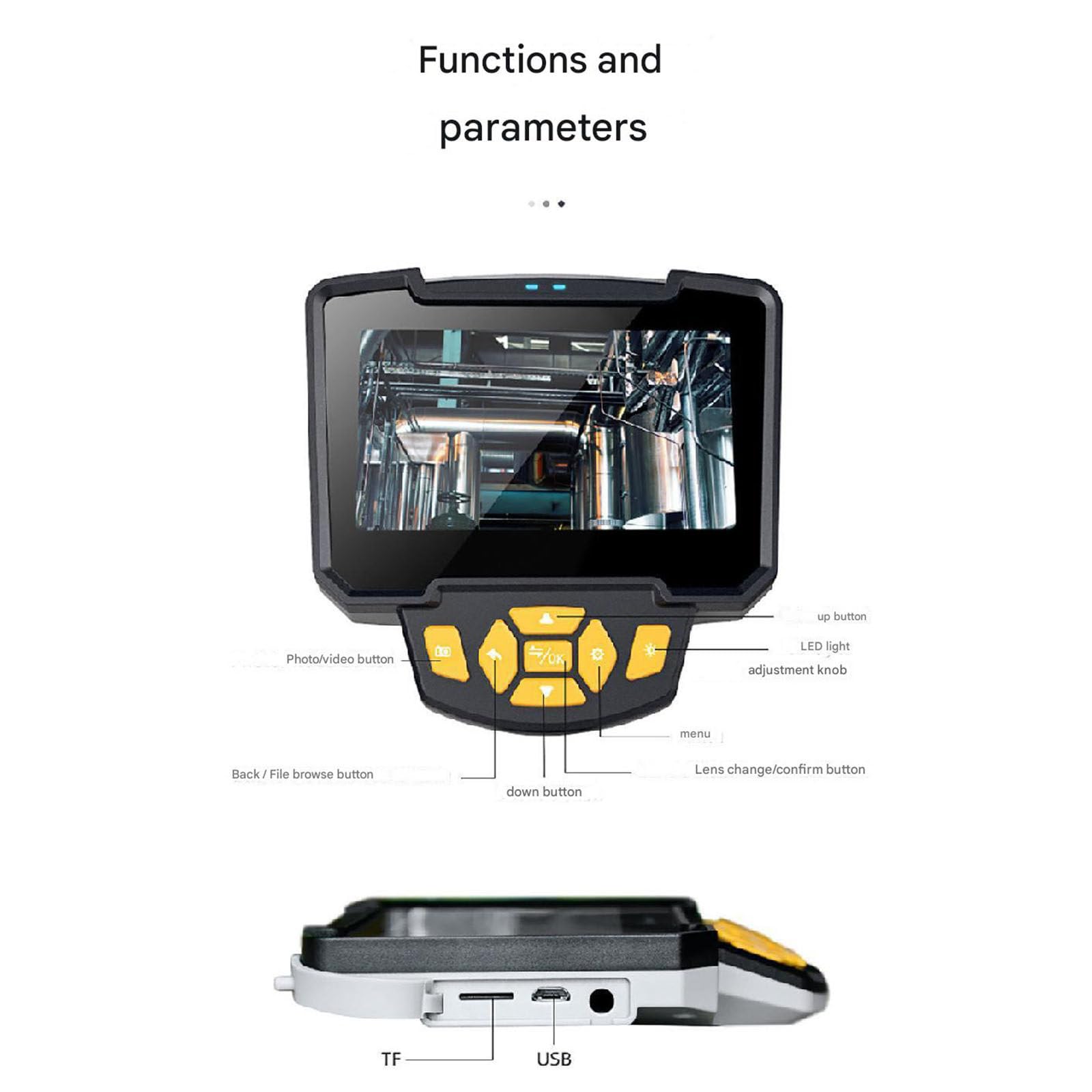 Endoscopio industriale, Telecamera portatile di ispezione HD 1080P, Telecamera serpente impermeabile IP67, doppia lente da 8 mm, design palmare