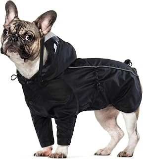 Wasserdichter Hundemantel, Regenschutz Hund Regenjacke Hunderegenmantel Einstellbare wasserdichte Haustierkleidung Leichte Regenjacke mit Reflektierendem Streifen(Schwarz, L)
