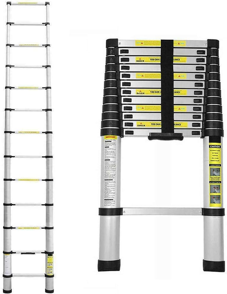 12 FT Aluminum Telescoping Ladder Telescopic Extension Ladder with Locking Mechanism Multi Purpose Compact Ladders for Home Garage Clean 330 Pound Capacity