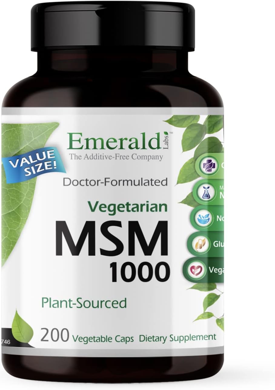 MSM 1000mg - Joint, Liver & Immune Support Supplement with Methylsulfonylmethane - Gluten-Free & Additive-Free - 200 Vegetable Capsules (Up to 100-Day Supply)
