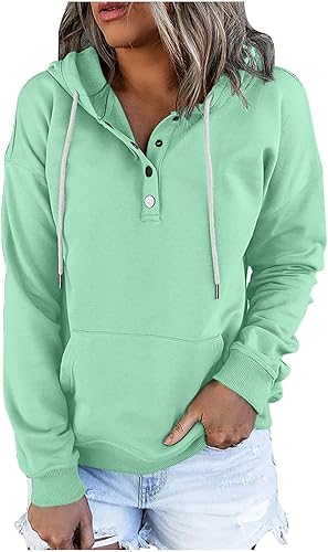 MRGIINRI Black Fashion Friday Deals 2023 My Orders Sudaderas con capucha para mujer con cuello de botón y cordón sudadera casual de manga larga,