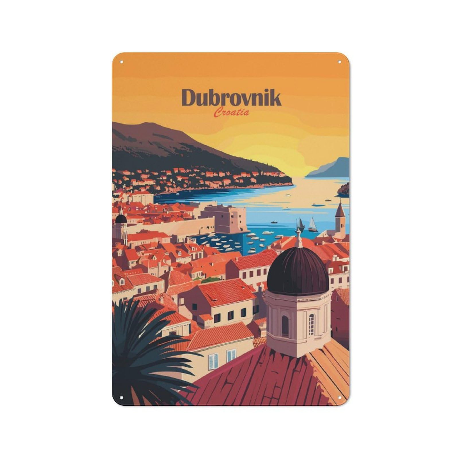 Rustic Dubrovnik Cityscape(2) Rustic Tin Sign 30x20cm, Porch Wall Decor for Greenhouse, Garden Room, Cafe Or Entryway