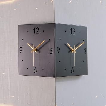 Corner Double Sided Clock Wall Clock Living LED Wall Clock Auto Induction Luminous Digital Corner Wall Clock Quiet Corner Silent Quartz Wall Clock Modern Living Room Large Wall Clock Multifunction Western Coastal Stylish for Bedroom/Living Room/Bathroom,Black