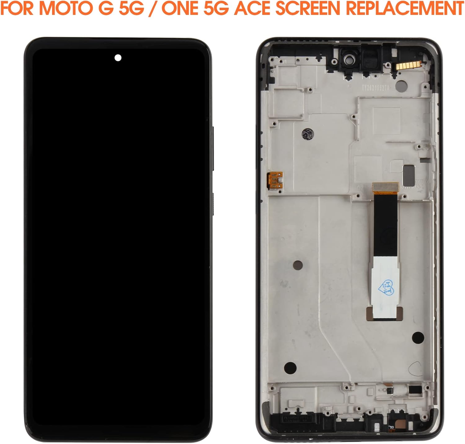 Screen for Motorola Moto One 5G Ace Screen Replacement for Moto One 5G UW ACE LCD Screen XT2113-2,XT2113-5 Touch Display Digitizer Assembly Repair Parts with Frame (Black)