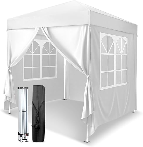 Miniatura 8 de VINGLI Toldo desplegable de 10 x 10 con paredes laterales, toldo de gazebo para exteriores, tienda de campaña para eventos en el patio, toldo Blanco