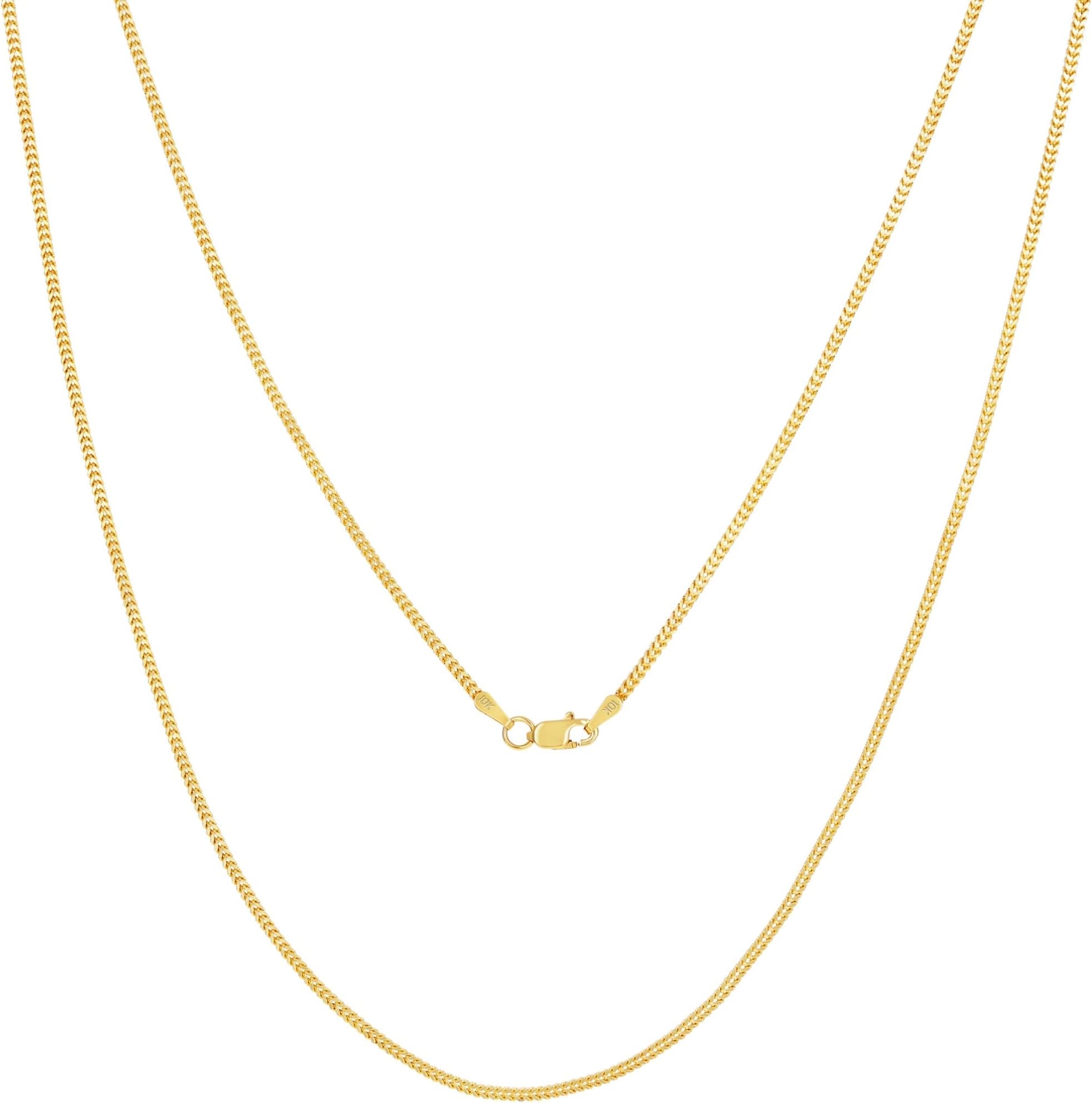 Nuragold 10k Real Yellow Gold Franco Square 1.5mm Box Chain Wheat Chain Necklace (16"-30") Dainty Italian Jewelry for Men & Women