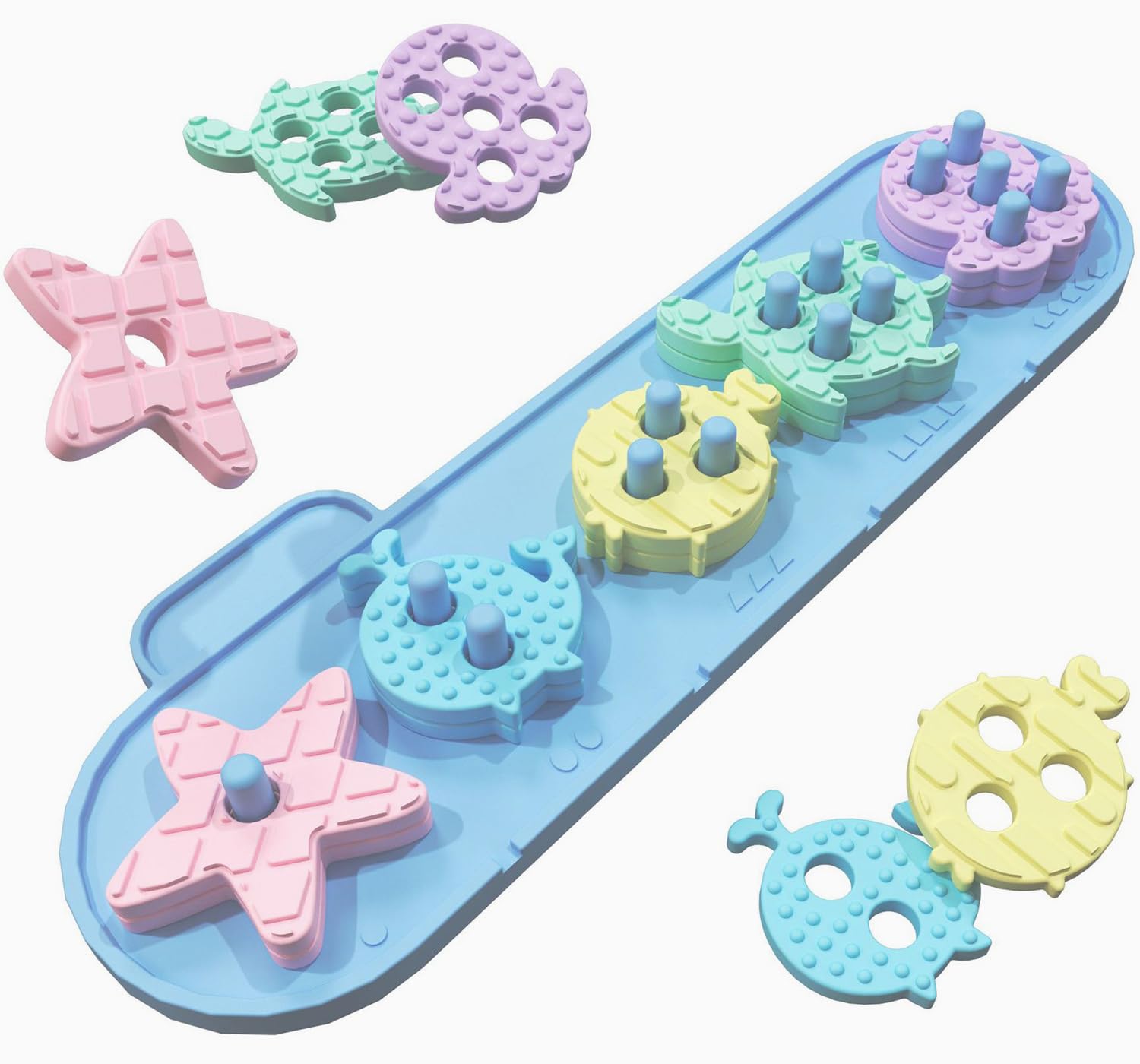 Baby Bath Toys, Mould Free Silcone Shape Sorting & Stacking Bath Toy Set, No Hole Silicone Color & Shape Sorter Bathtub Toy, Early Learning Sensory Toys for Toddler Boys Girls