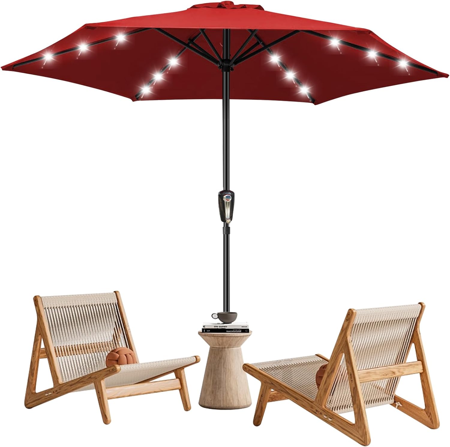 HEVOL Garden Parasol Umbrella, Patio Parasol Outdoor with 18 LED Lights, Patios Table Umbrellas with UV Protection, Waterproof Parasols for Yard, Deck, Beach, Pool, Red HEVOL Garden Parasol Umbrella, Patio Parasol Outdoor with 18 LED Lights, Patios Table Umbrellas with UV Protection, Waterproof Parasols for Yard, Deck, Beach, Pool, Red
