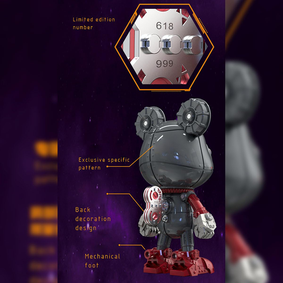 Steampunk - Puzzle in metallo 3D per adulti, motivo: orsetto violento 3D, in metallo, con base, 236 pezzi, montaggio meccanico, modello di orso