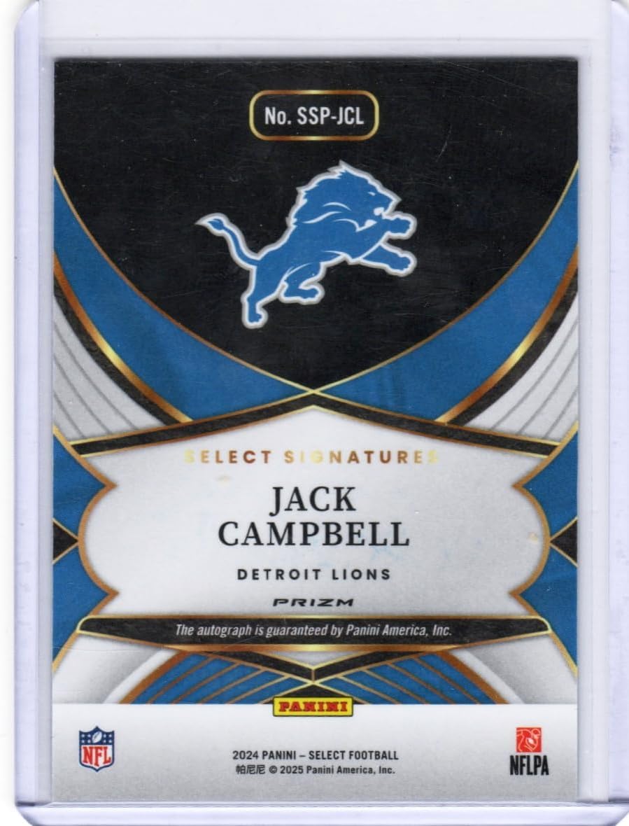 Jack Campbell Autographed Select Signatures Prizm Rookie Card Auto Collectible Football Card - 2023 Select Football Card #SSP-JCL (Lions)