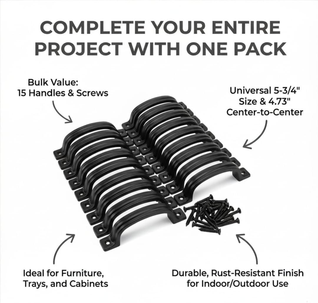 15 Pack, Premium Black Pull Handle 5-3/4" Utility Door Pulls, Black Handles for Home Improvement, Barn Door Hardware with Screws