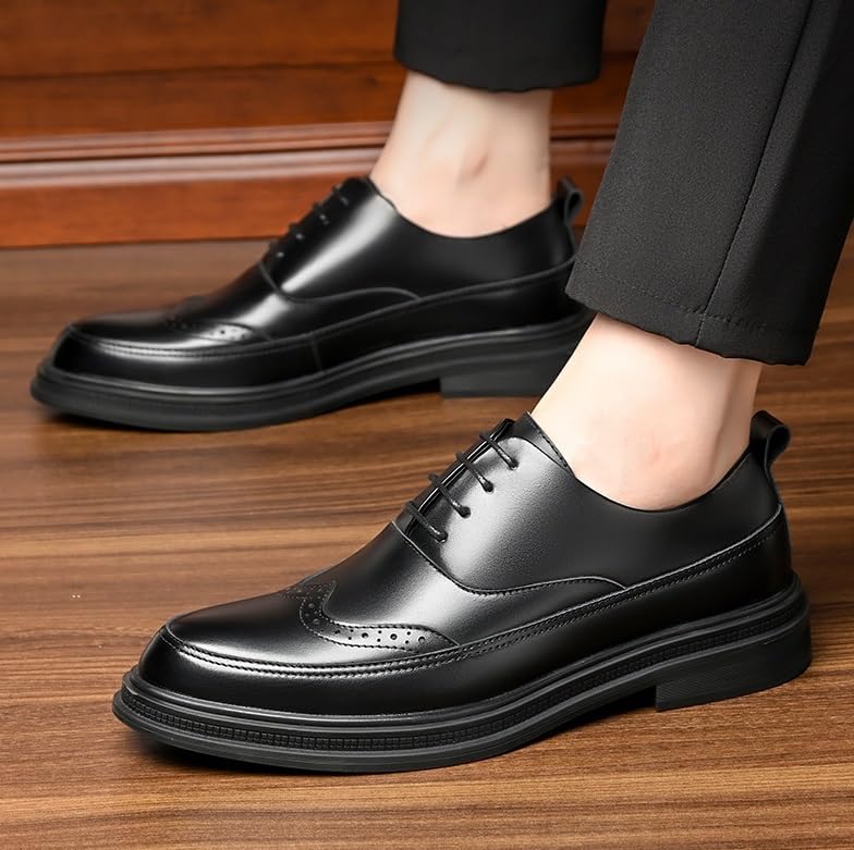 Men's Retro Dress Shoes Vintage Wingtip Oxfords Shoes Genuine Leather Lace-Up Formal Casual Wedding Derby Shoes(7)2