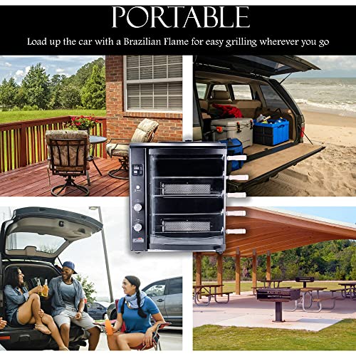 Brazilian Flame Rotisserie Grill Roaster With 5 Auto Rotating Skewers In Black For Rotisserie Chicken, Steak, Fish, Brazilian Style Bbq And Churrasco, Modern Portable Smoke-Free Propane Grill #TOP3