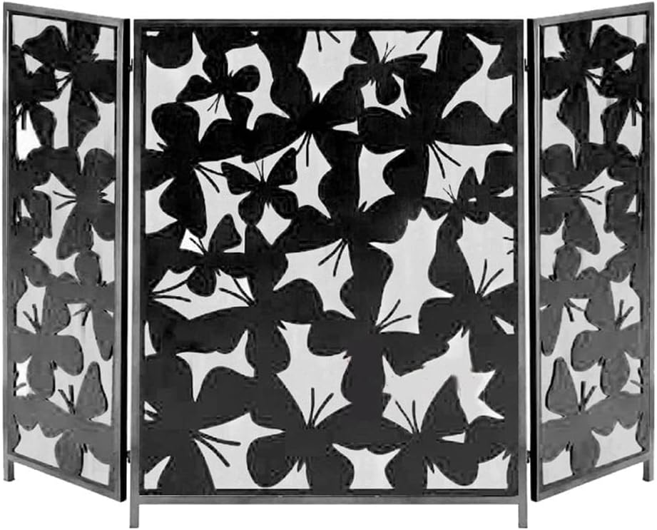 Fire Place Screen Fireplace Screen Folding Panel Fireplace Partition Screen Metal Butterfly Pattern Spark Screen Fence Fireplace Screens Decorative Decorative Fireplace Screen(Gold)