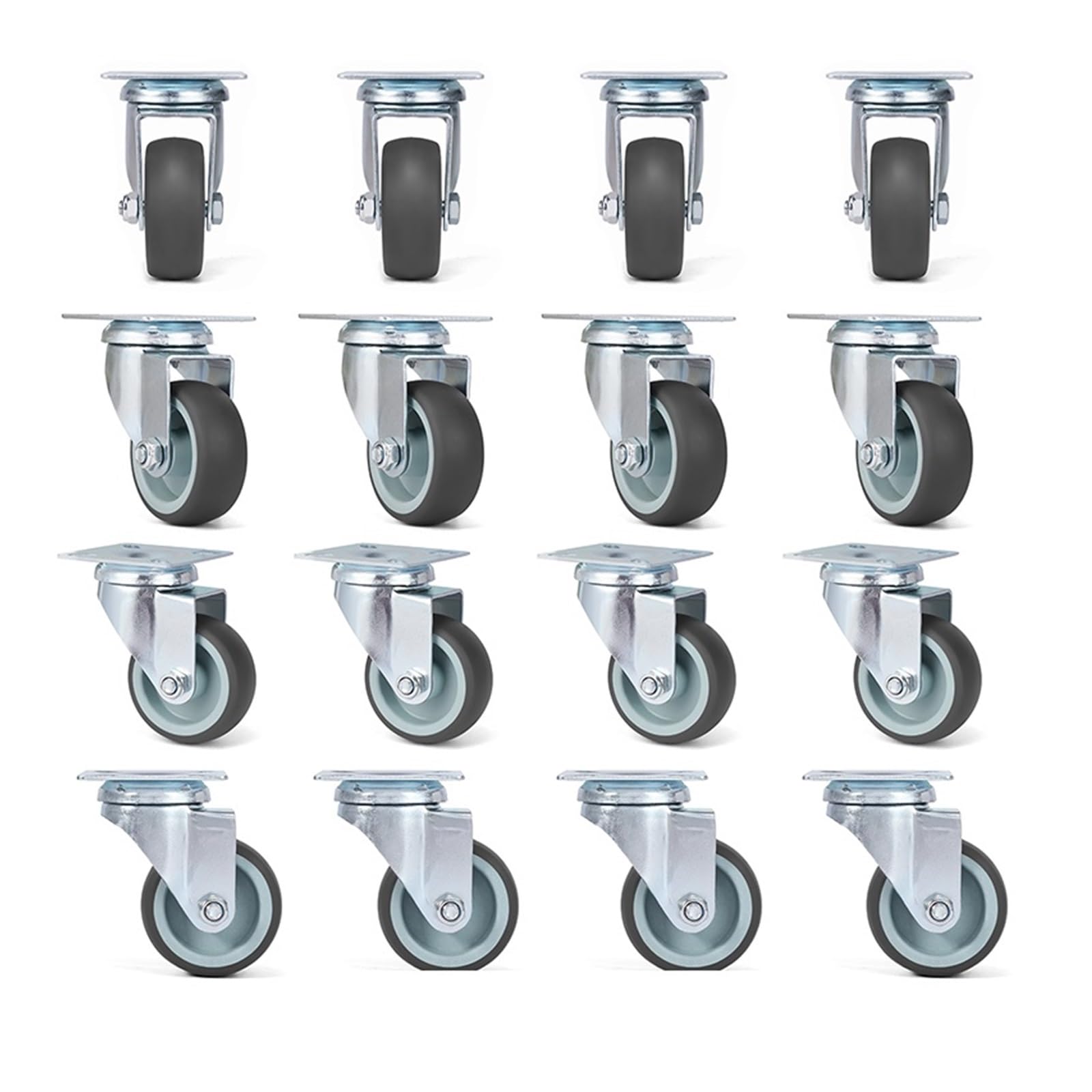 NAIERDI 4/8/12/16PCS TPR Soft Rubber Furniture Wheels 2 inch Casters Heavy Duty Swivel Wheels for Platform Trolley Furniture (Color : 16PCS)