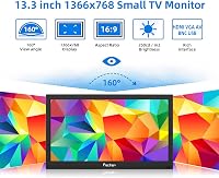 Prechen 13.3" Hordozható Monitor HDMI VGA USB Bemeneti Kijelző Beépített Hangszóróval 2