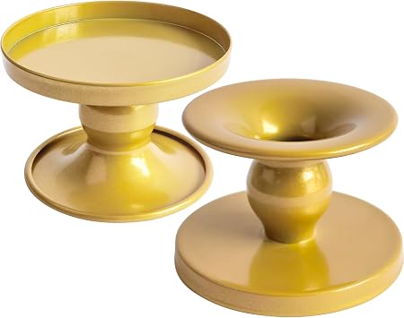 Reversible Yellow Candle Holders Set of 2 for Pillar & Taper Candles