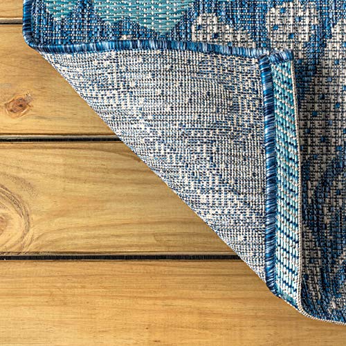 JONATHAN Y Floral Textured Weave Indoor Outdoor Area Rug 4X6 Navy/Aqua, Zinnia Modern for Backyard, Patio, Porch, Easy-Cleaning, High Traffic, Pet-Friendly, Non-Shedding (SMB110C-4) by JONATHAN Y - Image 3