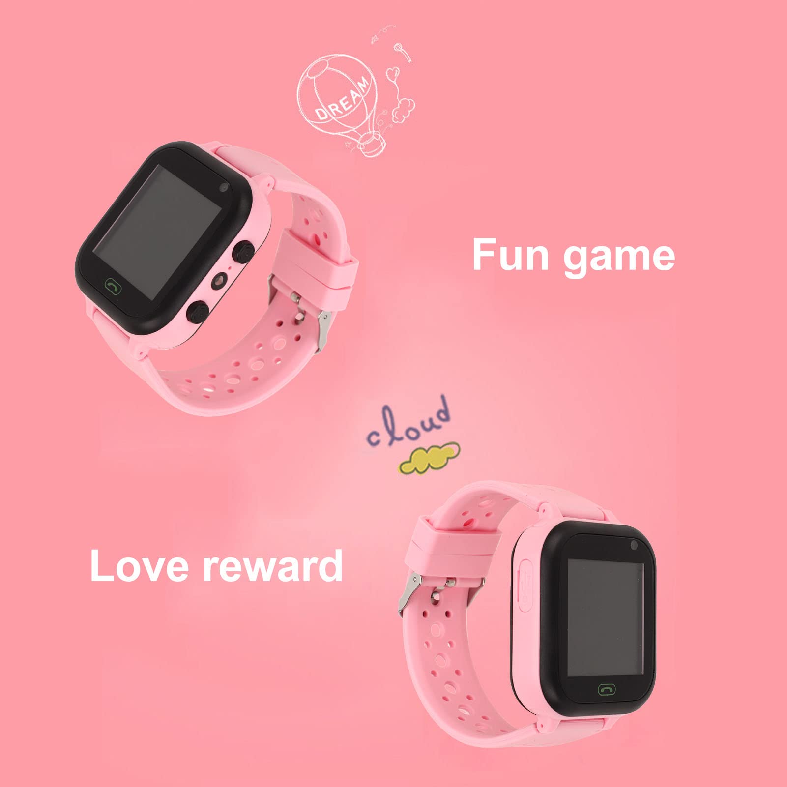 Dzieci Inteligentny Zegarek Głosowy, IP67 Wodoodporny Telefon Smart Watch Sport Smart Watch Przez 3-12 Lat Dzieci, Wideo Rozmowa, Pozycja GPS, Tor Query, Budzik, Latarka (Różowy)