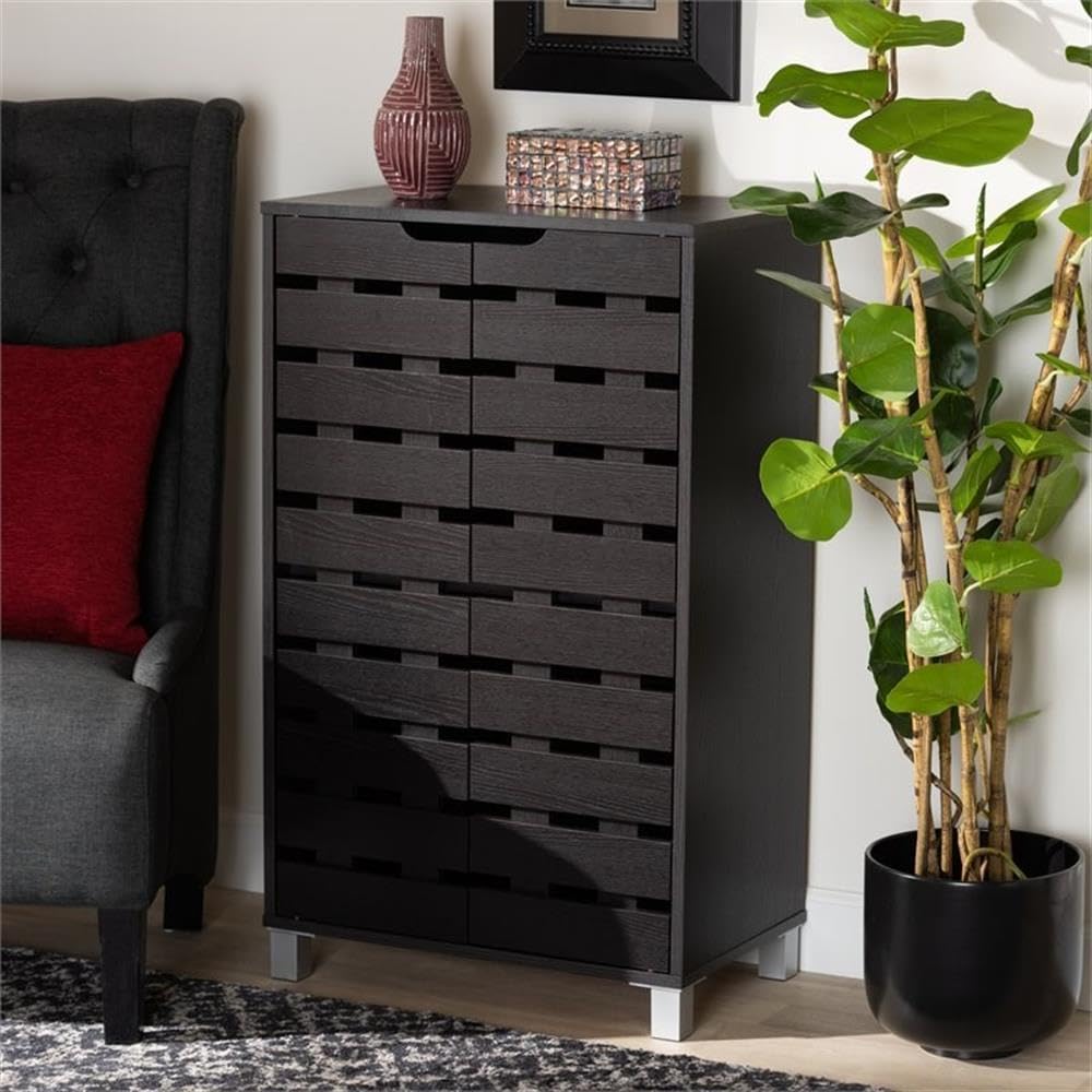 Baxton Studio Ernest Modern and Contemporary Dark Brown Finished Wood 2-Door Shoe Storage Cabinet