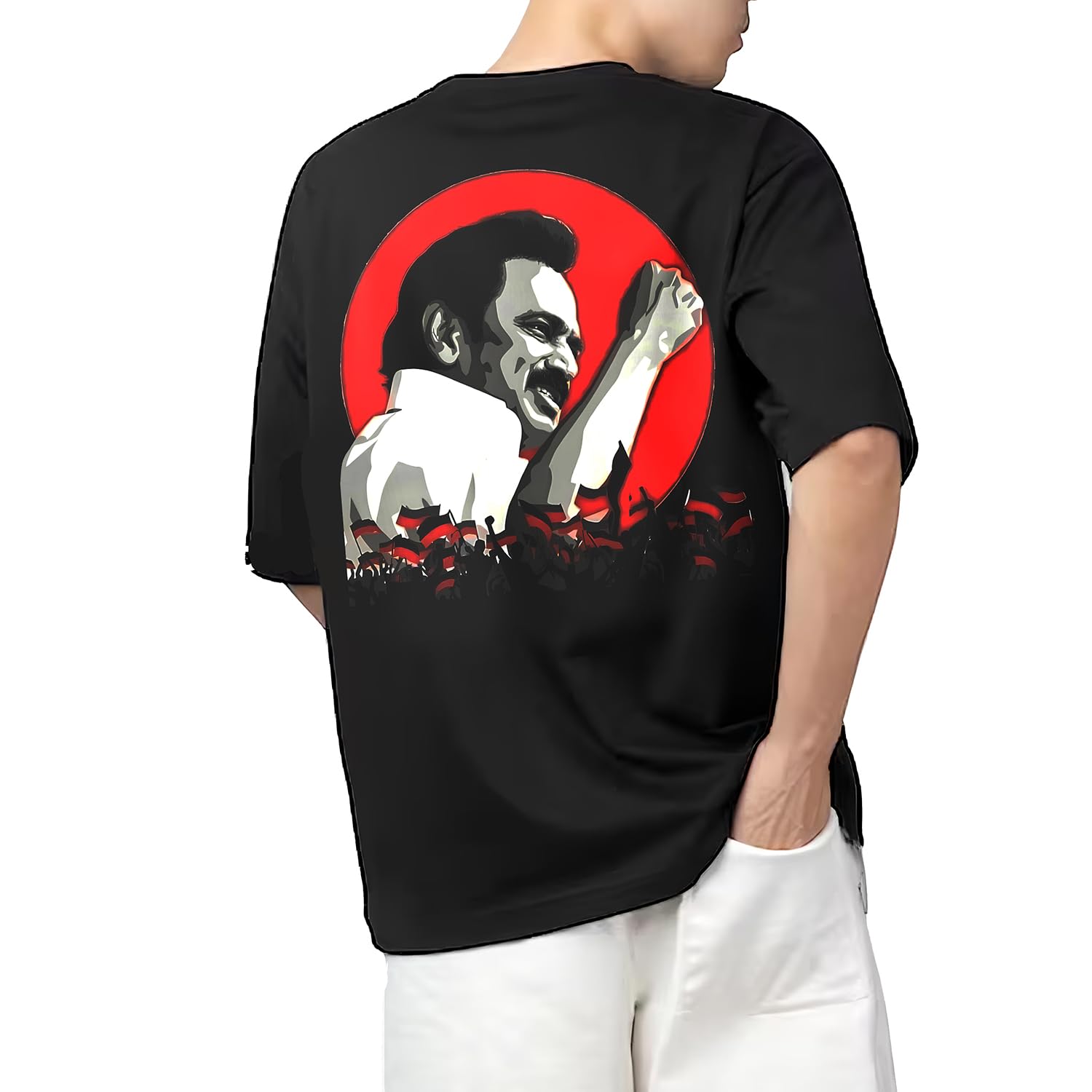 AROA Tshirt MK Stalin DMK Model : 089B Men Cotton Printed Oversized/dropshoulder/Round Neck Black Tshirt for Men Women Unisex-picture-43