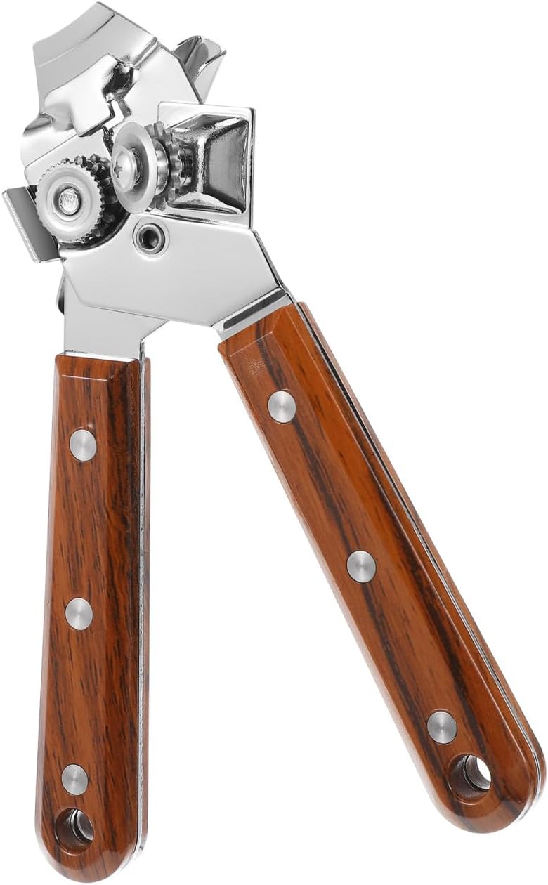 Manual Can Opener Bar Supplies Stainless Steel Construction Redwood Handle Efficient Kitchen Tool