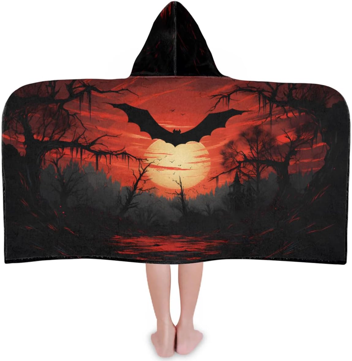Halloween Night Bat Kids Bath Towel Beach Towel with Hood Pool Cover Up for Girls Boys Soft Absorbent Hooded Bath Towel Toddler Towels for Beach, Pool
