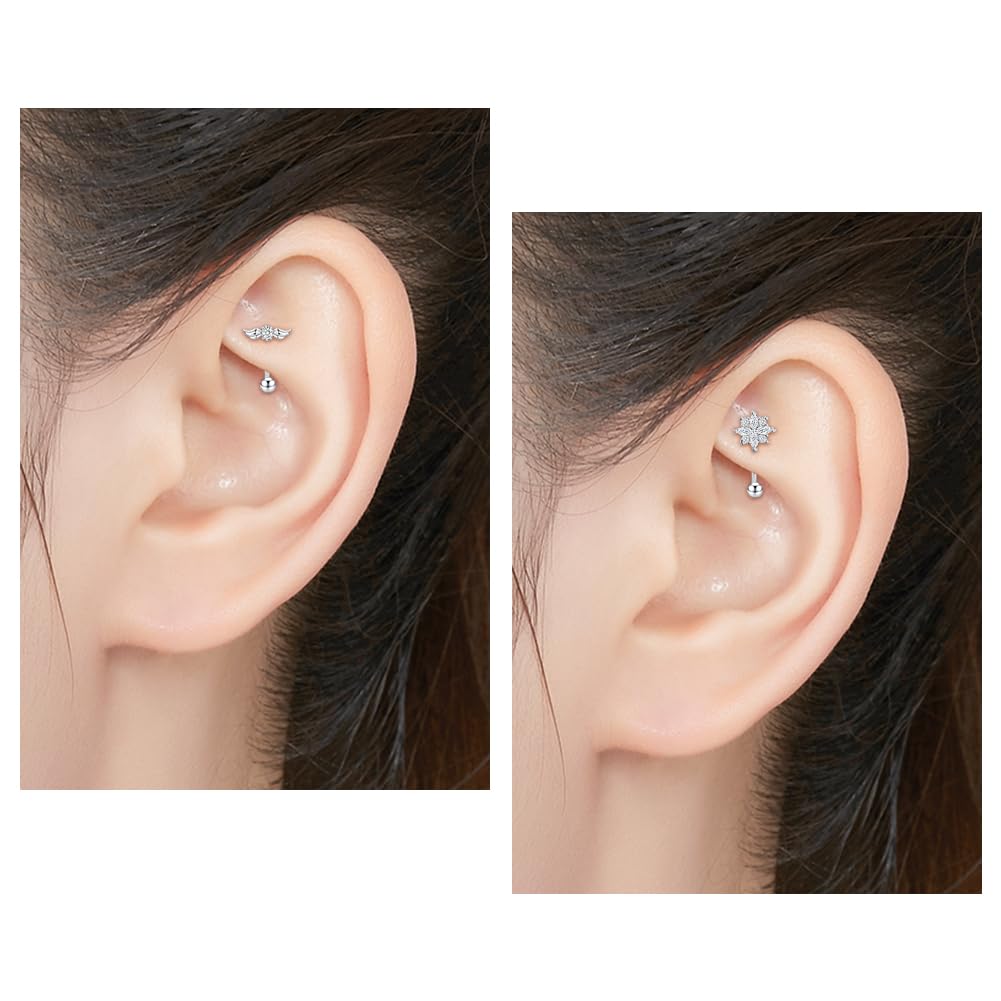 LAURITAMI Rook Kolczyki, kolczyk do brwi, 16 g, 6/8/10 mm, zakrzywiona sztanga, stal chirurgiczna, muszla stokrotka, piercing