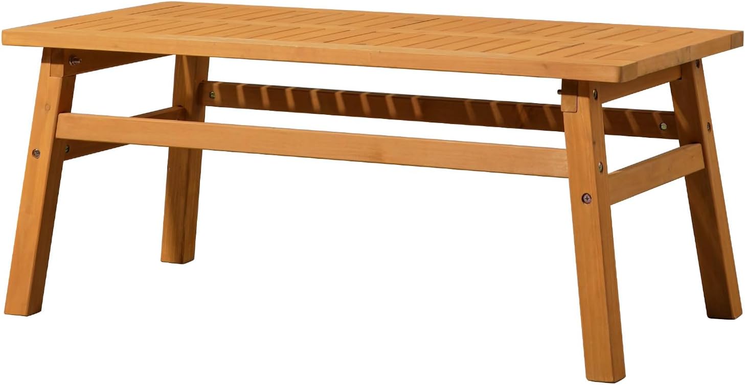 Teak Color Outdoor Coffee Table 42" Long, Farmhouse Wood Side Table for Patio, Slatted Top Rustic Accent Table for Garden Poolside Lawn, Garden Tables Lawn Decor Rustic End Tables, Balcony Furniture