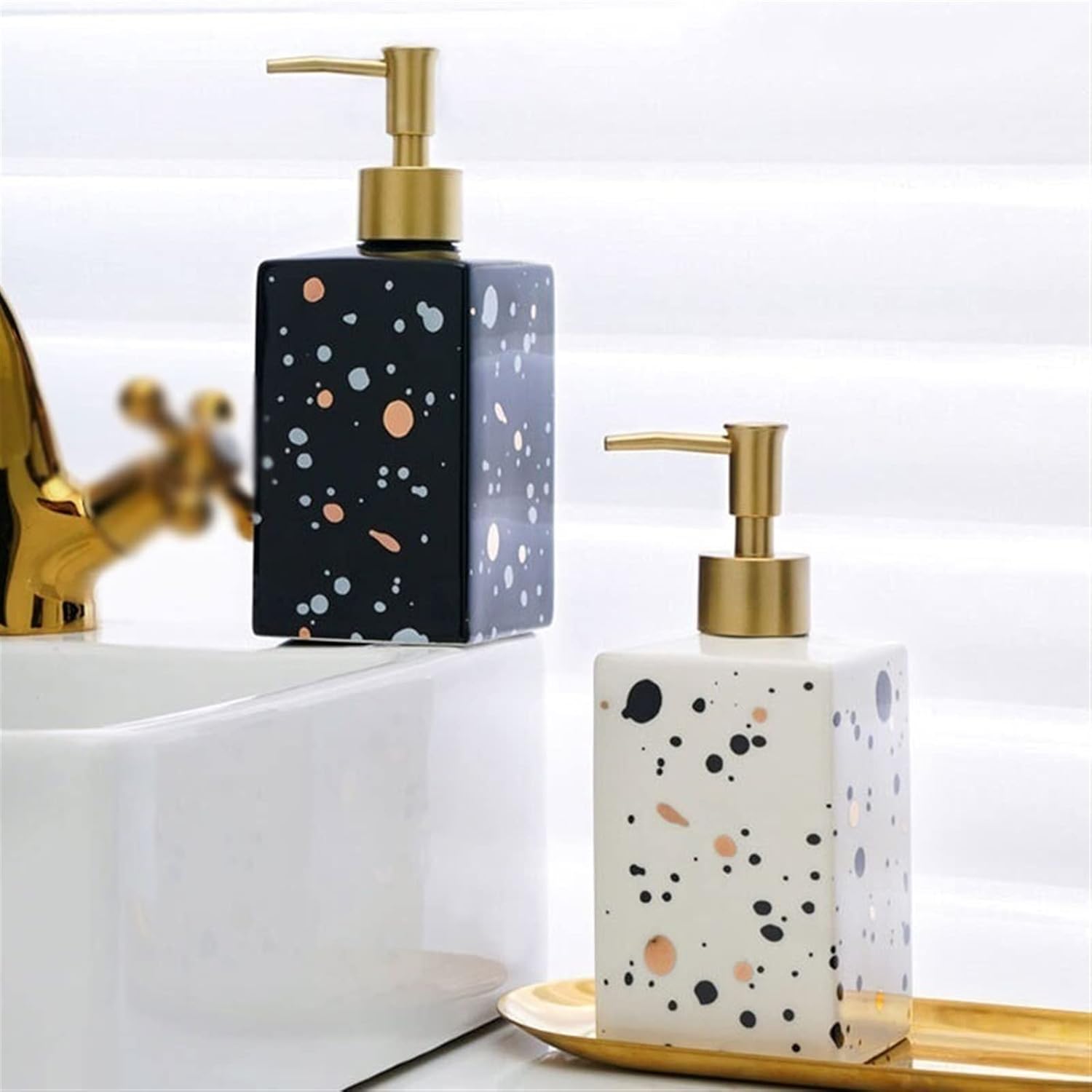 Kitchen Soap Dispenser 450ML Press Type Split Bottle Shampoo Shower Gel Bottle Ceramic Soap Dispenser for Bathrooms, Kitchens, Hotels Reusable Pump-Bottles Dispensers Bathroom Soap Dispenser(White)