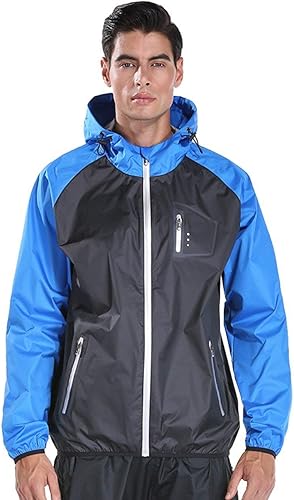 Traje de sauna para hombres, deportes al aire libre, sudadera con capucha para hombre, traje de pérdida de peso, chaqueta de manga larga (azul, L),