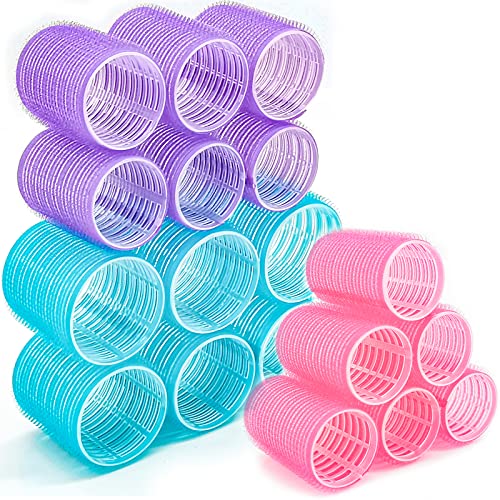 18 Pcs Hair Rollers set, Self Grip Hair Rollers for Long Medium Short Hair, 6 Jumbo 6 Large 6 Medium Heat-free Hair Curlers, Salon Hair Dressing DIY Hair Roller, Colors May Vary