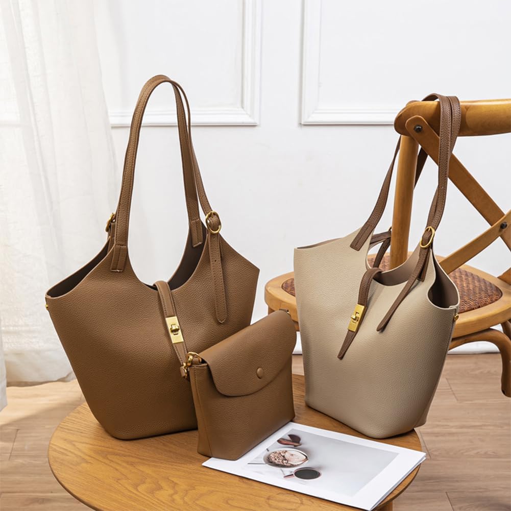 2 Pcs Slouchy Bucket Bag Women Trendy PU Leather Hobo Bags Underarm Shoulder Bag Cute Crossbody Purse Tote Handbag 2025