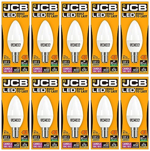 10 X JCB 6w = 40w LED Opal Candles - 3000k - Warm White (6w = 40w, Small Bayonet Cap (SBC) [Energy Class A+]