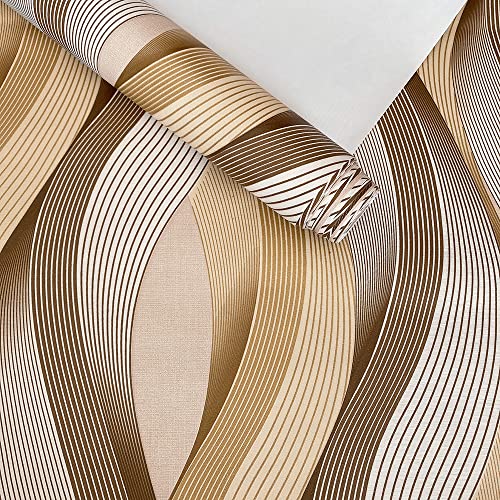 Papier peint rouleau 3D relief ondulé paillettes marron beige - 2