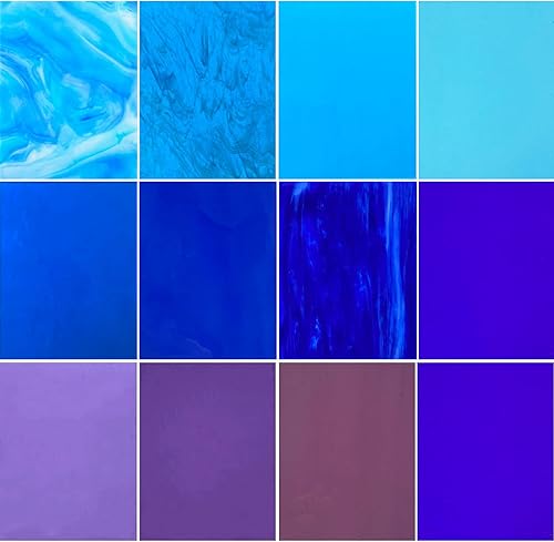 ILLUCKAI 12 hojas de vidrieras fusibles COE 96, suministros de vidrio fundido de 4 x 6 pulgadas, selección azul y morado, suministros de fusión de
