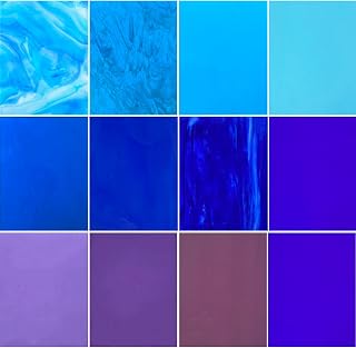 ILLUCKAI 12 Sheets Fusible Stained Glass Sheet COE 96, 4 x 6 inch Fused Glass Supplies Blue and Purple Selection, Glass Fusing Supplies for Fused Glass Crafts Stained Glass Projects and Mosaics