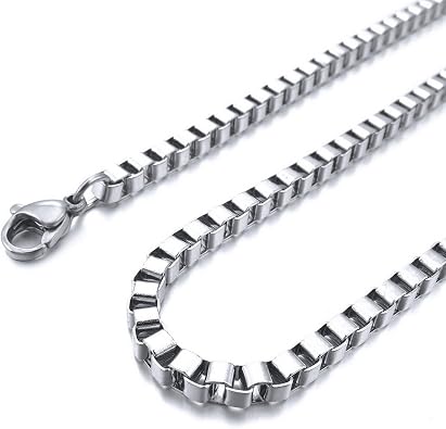 INBLUE Mens 1.54mm Wide Stainless Steel Necklace Box Chain Link Silver Tone 1440 Inch