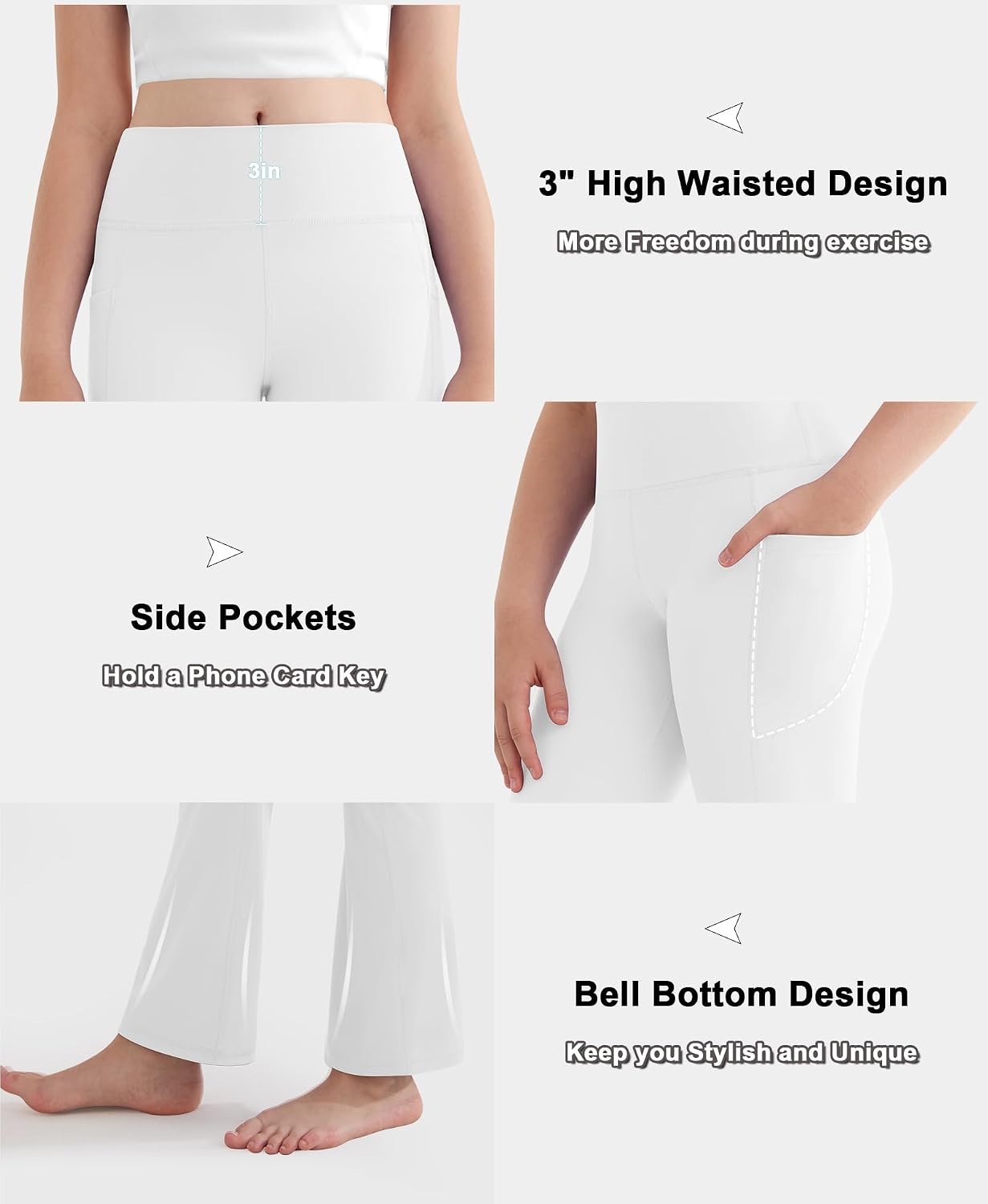 DOCUMO Girls Flare Leggings Yoga Pants with Pockets 6-16Y