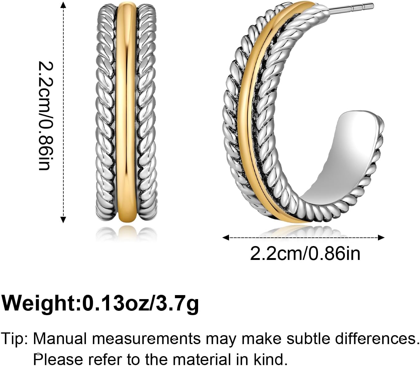 Gold and Silver Mixed Metal Earring Two Tone Studs Earrings for Women Chunky C Hoop Earrings Fashion Jewelry - Image 6