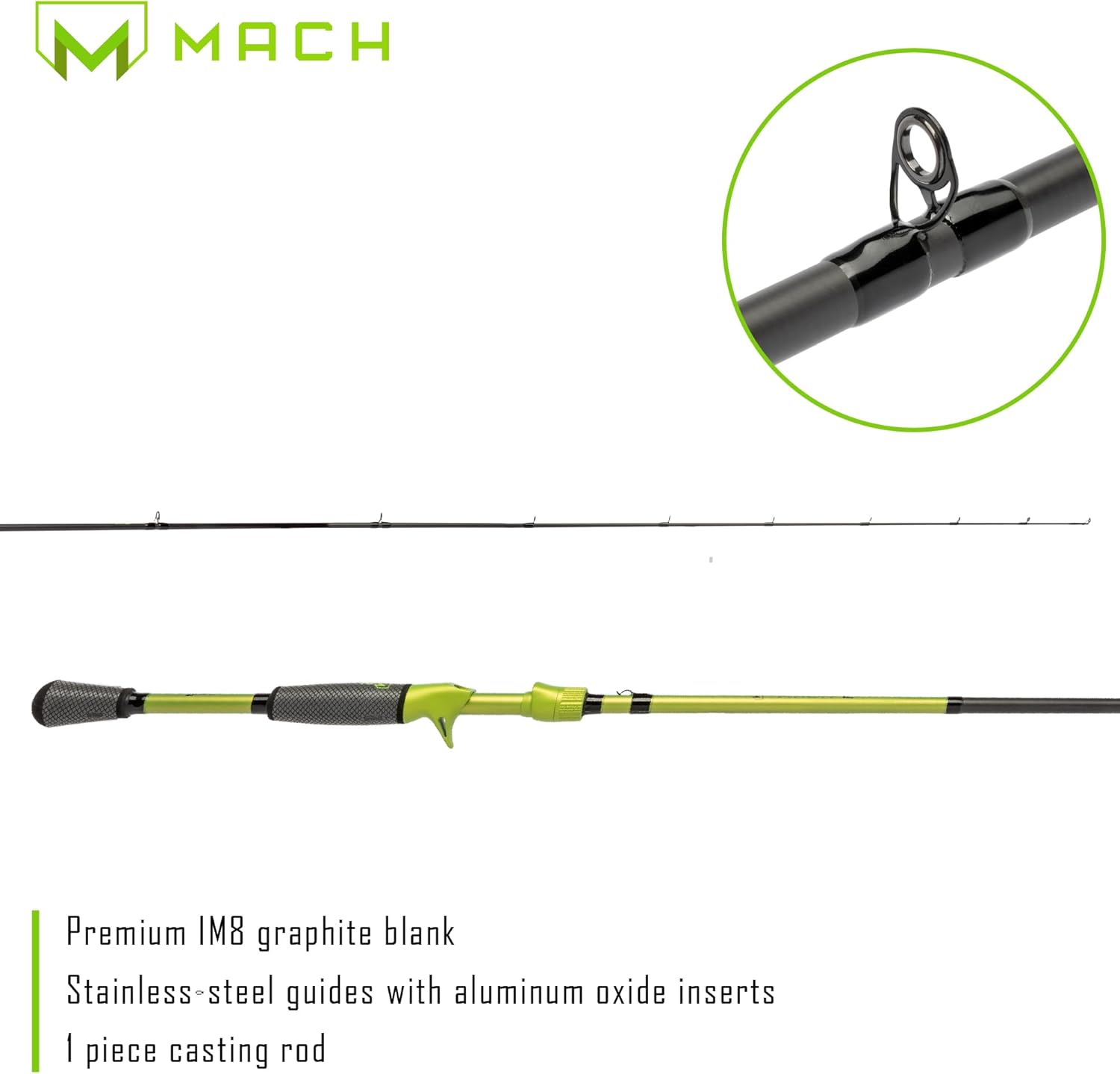 Lew's MACH 2 Casting Fishing Rod, IM8 Graphite Rod, Stainless Steel Guides, Winn Dri-Tac Ultra Split Grip Handle, SoftTouch Graphite Skeletal Reel Seat, Green/Black