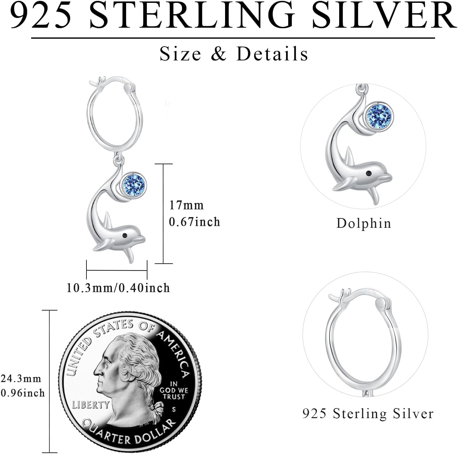 TRISHULA Dolphin Dangle Earrings Dolphin Hoop Earrings 925 Sterling Silver Dolphin with Cubic Zirconia Dangle Drop Earrings Ocean Animal Earrings Dolphin Jewelry for Dolphin Lover Women Ladies - Image 6