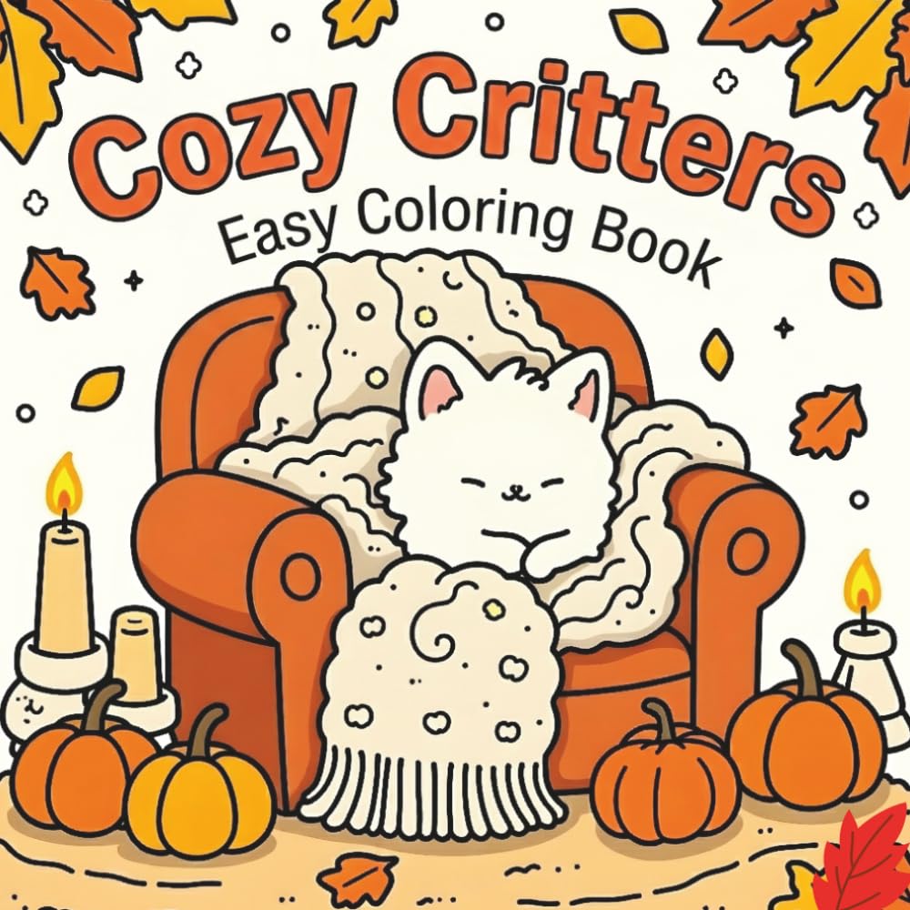 Cozy Critters Coloring Book: 50 Adorable Animals, Pumpkins & Fall Scenes | Easy Coloring for Relaxation | Perfect for Beginners