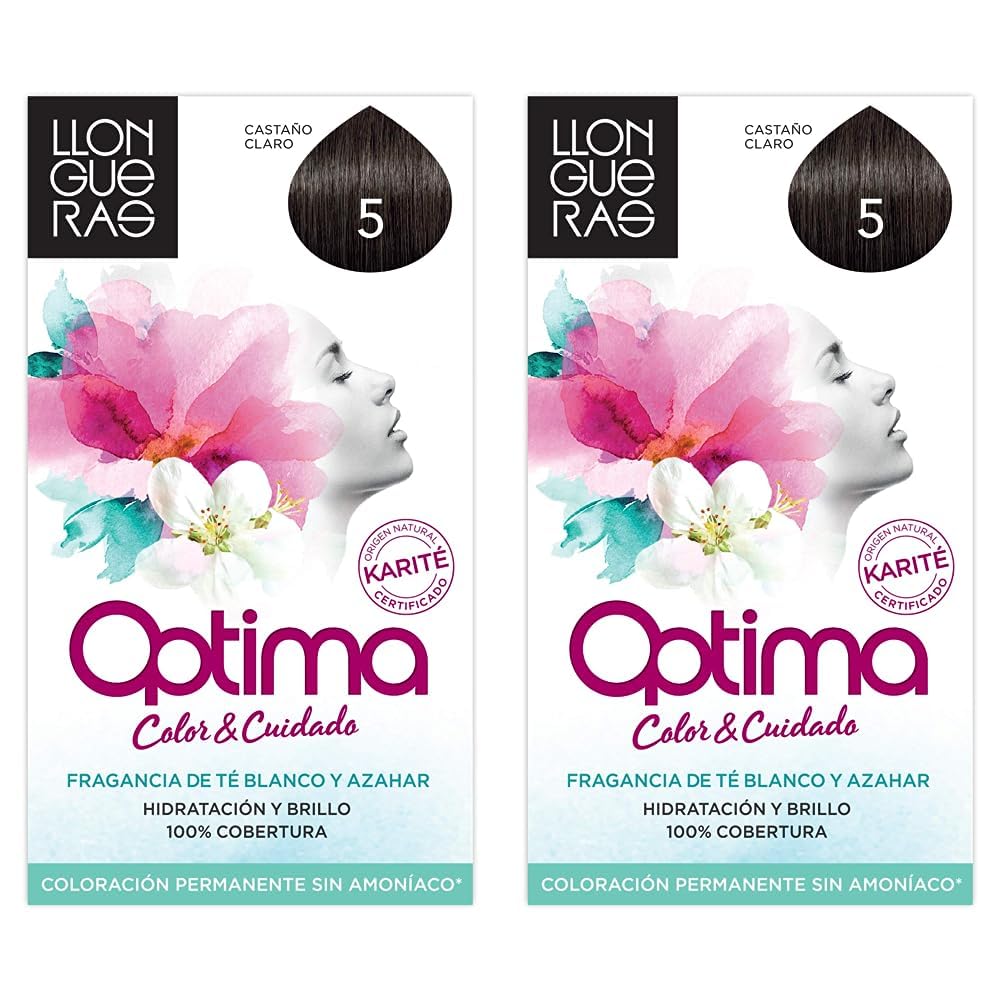 Llongueras Optima Tinte de Cabello Permanente sin Amoniaco Tono #5 Castaño Claro (Paquete de 2)