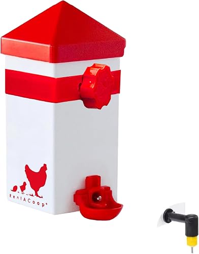 RentACoop 32-ounce poultry drinker with vertical and horizontal nipples and dribble dish