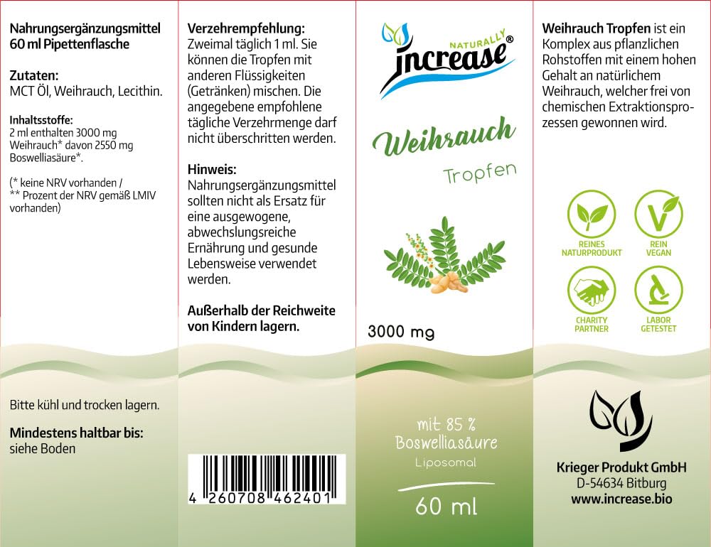 Liposomale Weihrauch Tropfen hochdosiert - (90.000mg pro Packung) 3000mg Weihrauch pro Tagesdosis davon 2550 mg Boswelliasäure -MCT Öl -Hohe Bioverfügbarkeit