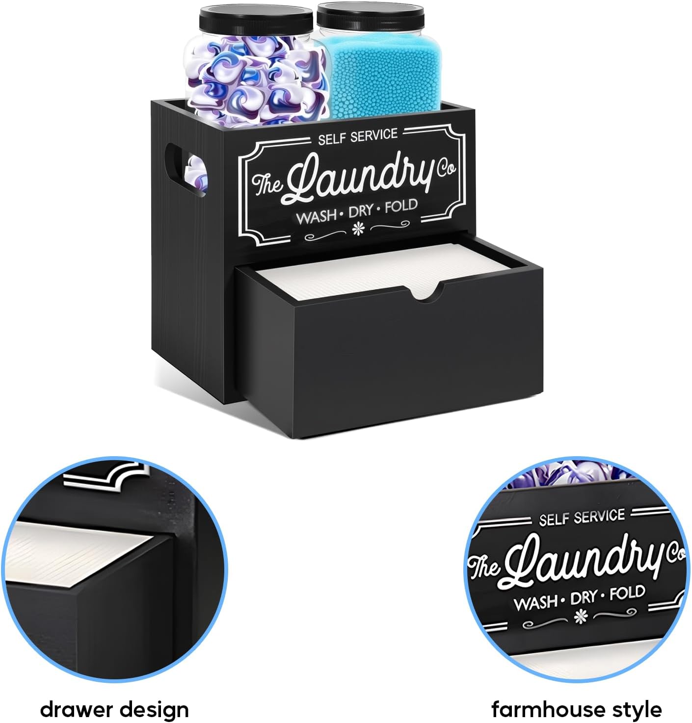Longzhuo Dryer Sheet Holder, Laundry Pods Container(2 Pack), for Store Dryer Balls, Fragrance Enhancers, Clothespins, and More, Black